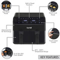 Sealey Baridi Dual Zone Air Fryer 8L with 8-in-1 Functions Touch Controls, Easy-Clean, Black - DH172