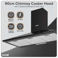 Sealey DH59 Baridi Cooker Hood, Chimney Style with Carbon Filters 90cm - Black