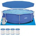 Sealey DL138 Dellonda Steel Frame Round Swimming Pool & Filter Pump with Cover, Ground Sheet, Test Strips, Starter Kit & Filters 12ft - Blue