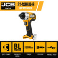 JCB 18V Brushless Impact Driver,180Nm, 2.0Ah-5.0Ah Li-Ion Batteries, 1/4 Hex Quick Release Chuck | 21-18BLID-B, Bare Unit + 2.0Ah Battery