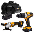 JCB 18V Combi Drill Angle Grinder Kit 2x 2.0ah Lithium-Ion Batteries and charger in 20 kit bag | 21-18AGCD-2