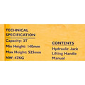 JCB Tools JCB 3 Tonne Hydraulic Long Trolley Jack, Heavy-duty, 525mm Max. Lift | JCB-T830028