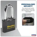 Sealey PL603L Premier&trade; Steel Body Combination Padlock Long Shackle 62mm