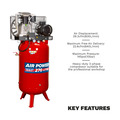 Sealey 270L Vertical Belt Drive Air Compressor with Cast Cylinders 7.5hp 2-Stage
