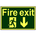Scan SCA1580 Fire Exit Running Man Arrow Down - Photoluminescent 300 x 200mm