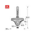 Trend TRE4614014TC 46/140 x 1/4 TCT Bearing Guided Ovolo & Round Over 9.5mm Radius
