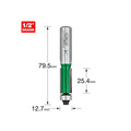 Trend TREC11612TC C116 x 1/2 TCT 90 Bearing Guided Trimmer Cutter 12.7 x 25.4mm